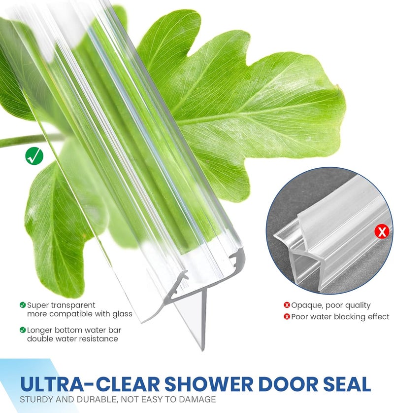 PHMUNY 2 Pack Frameless Shower Door Bottom Seal with Long Sweep, Ultra Clear Glass Door Silicone Seal Strip (1/2'' X 36'') Suitable for 12mm Glass -Stop Shower Leaks Frameless Shower Door Seal Strip - Image 4